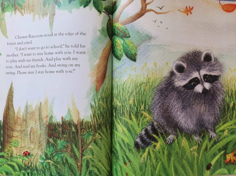 Kinderbuch, children's book "The Kissing Hand", Audrey Penn, racoon, Waschbär